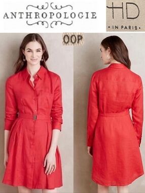 Anthropologie Red Buttoned A-Line Dress